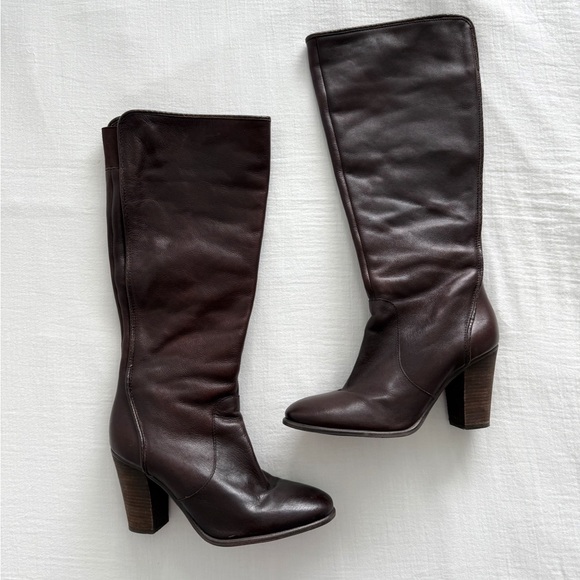 Vince Camuto Tall Brown Leather Knee High Heeled Boots - Picture 1 of 7